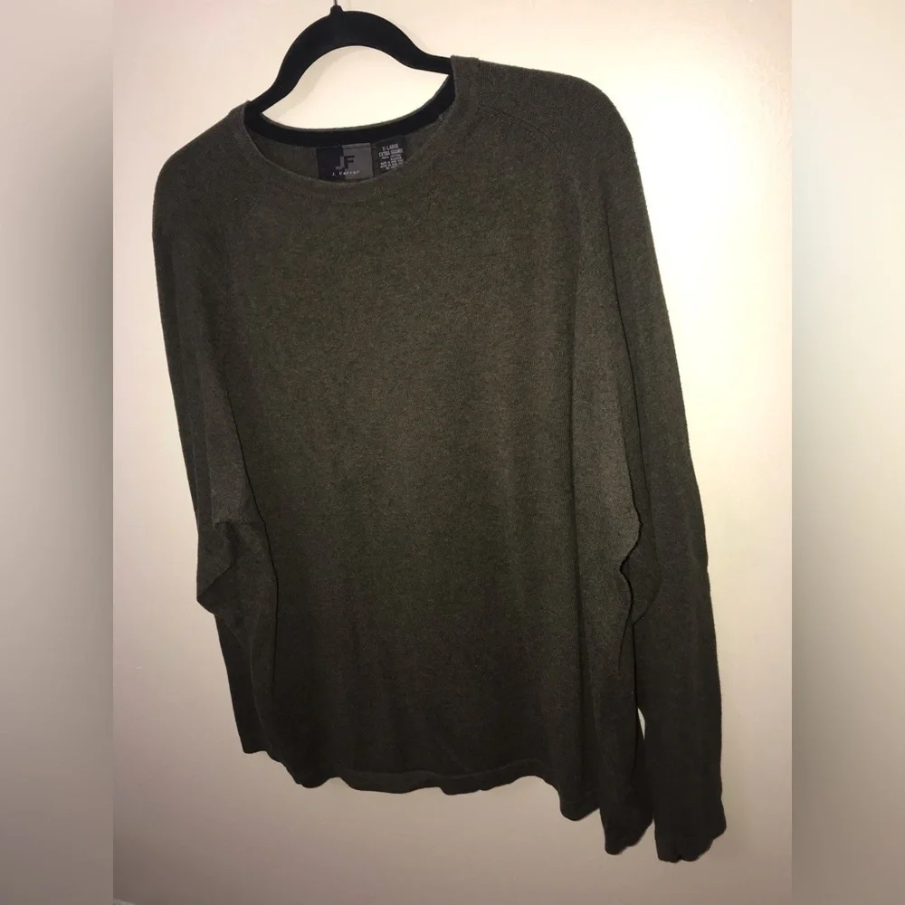 VINTAGE J. Ferrar Mens Cotton Olive Green Thin Knit Long Sleeve Sweater Size XL